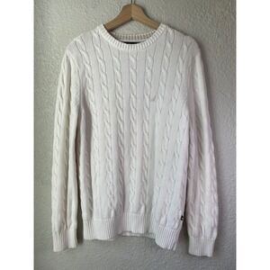 Nautica Mens Cream Cable Knit Crew Neck Cotton Sweater